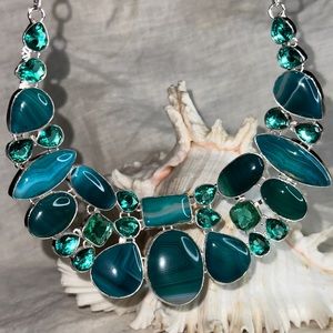 Mermaid Botswana Agate Apatite + Tourmaline statement cluster necklace